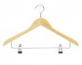Single Combination Wooden Hanger with Adjustable Clip Bar